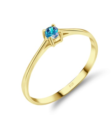 Gold Plate 3mm Blue Topaz CZ Ring CSR-150-3-GP